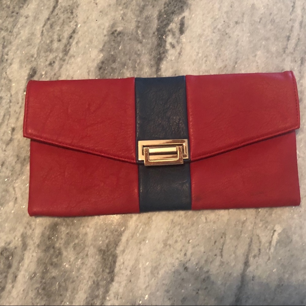 Red Purse with Navy Stripe